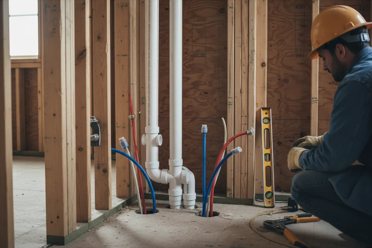 Drain and supply rough-in during Sump Pump Repair in New Ipswich