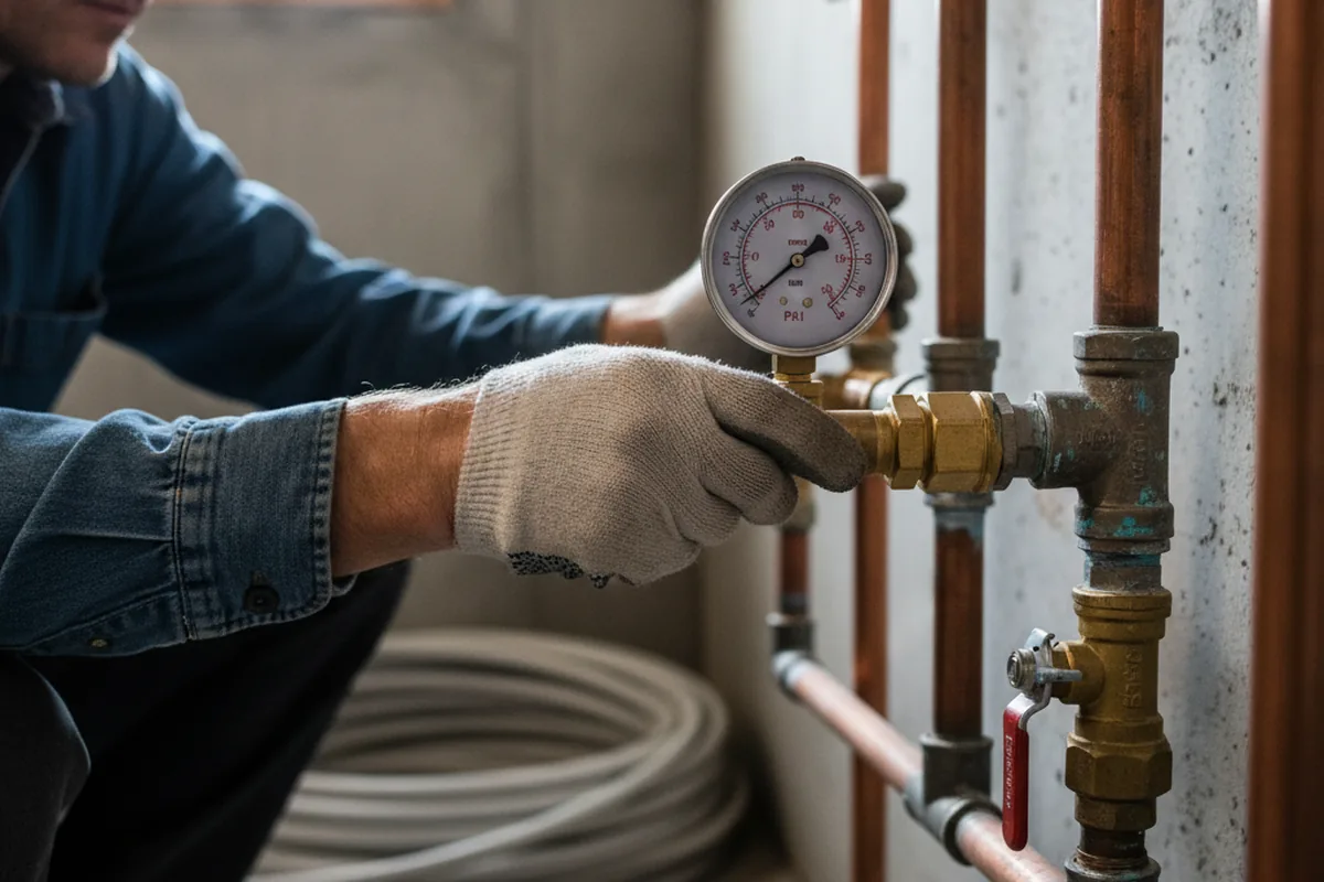 Pressure testing a repaired line during Water Line Repair in New Ipswich